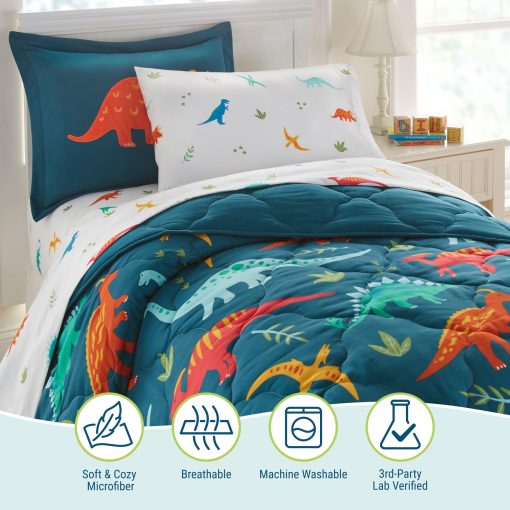 Juego de Cama Wildkin Kids 5 Piezas para Niños y Niñas, Microfibra Incluye Edredon, Sabana Plana, Sabana Ajustable, una Funda de Almohada y una Funda (Jurassic Dinosaurs) - Imagen 3