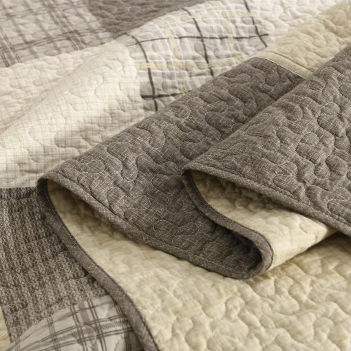 Colcha King DDUOXIN 120" W x 120 L - Edredon King Oversized 100% Algodon con 2 Fundas de Almohada, Colchas Reversibles Cubrecamas Juegos de Cama Livianos, Juego de Cama Beige/Marron, 3 Piezas - Imagen 6