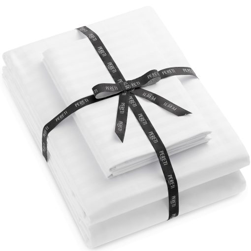 Juego de Sabanas Gemelas Pereti Italianas, Sabanas 100% de Algodon, Juego de Sabanas de Saten de Fibra Larga en tamano Twin, Juego de Sabanas de Cama de 4 Piezas, Juego de Ropa de Cama, Sabanas de Hotel de Lujo con Bolsillos Profundos - Hechas en Italia - Imagen 2