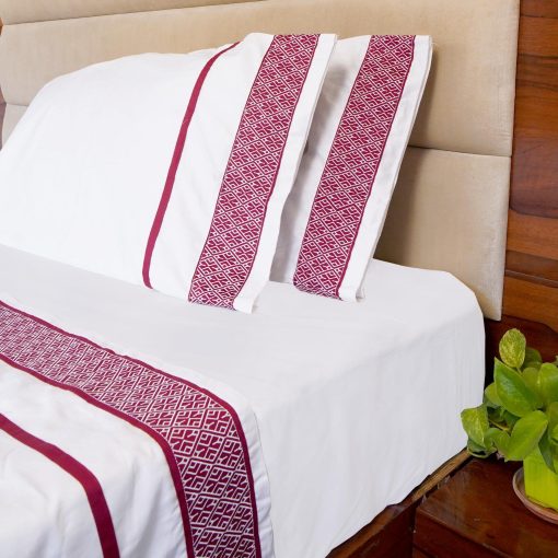 Juego de Sabanas Minor Monkey Queen 1000 Hilos 100% Algodon Egipcio 4 Piezas Blanco Bordado Burdeos Sabanas y Fundas de Almohada de Calidad Hotelera Extra Suave - Juegos de Sabanas Queen con Bolsillo Profundo de hasta 16"