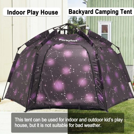 Tienda de campaña hexagonal portatil para niños con luces LED Tienda de juegos interior Casa de juegos para niños Facil montaje Tienda de ensueño para la noche. Tienda grande para 4-5 personas y regalos de cumpleaños - Imagen 7