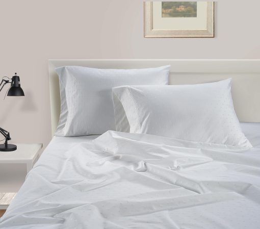 Juego de sabanas LANE LINEN 100% algodon egipcio - 1000 hilos 4PC Queen Sheets Set, sabana de algodon de fibra larga, tejido satinado, sabanas de hotel de lujo, bolsillo profundo, Swiss Dot - Blanco - Imagen 3