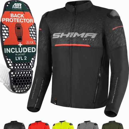 Chaqueta de moto SHIMA DRIFT para hombre - Chaqueta de verano ligera y transpirable para moto ciudad con protectores de armadura CE en espalda, hombros y codos Ajuste de ancho (Negro, S)