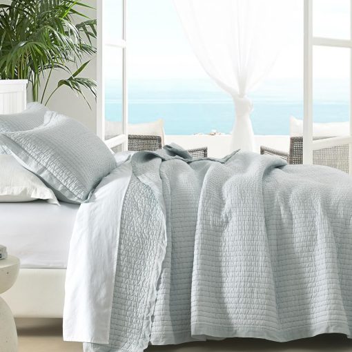 Colchas de algodon KALOOLA Queen Size, Colcha de cama acolchada ultraligera 100% algodon, Juego de 3 piezas de colcha acolchada solida gris-azul Pick Stitch estilo chic moderno, para todas las estaciones - Imagen 3