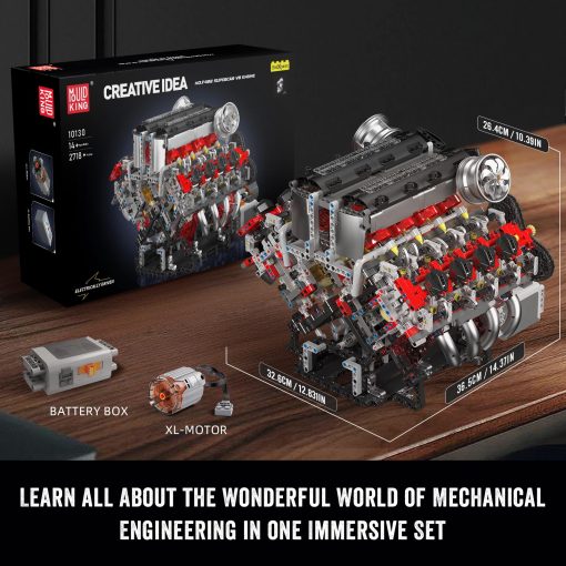 Mould King 10130 Kit de Modelo de Motor V8 Que Funciona - Construye tu Propio Motor V8 STEM para Adultos, Kit de Motor de 8 Cilindros de 3.9 Litros con Doble Turbo, Set de Construccion de Ingenieria Mecanica (2718 Piezas) - Imagen 7
