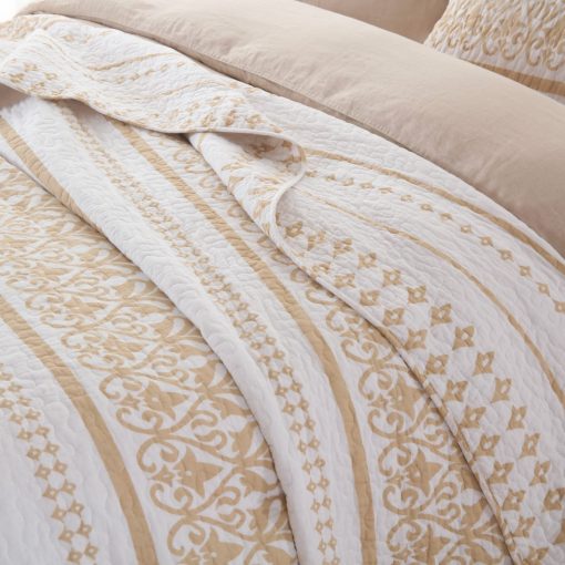 Juego de Colcha Boho Cinefoso, Colcha Tamano Queen 100% Algodon Juego de Edredon Bohemio con Estampado de Rayas Ligero Juego de Cama Reversible Cubrecamas de Cama Reina para Todas las Estaciones, Beige 3 Piezas - Imagen 5