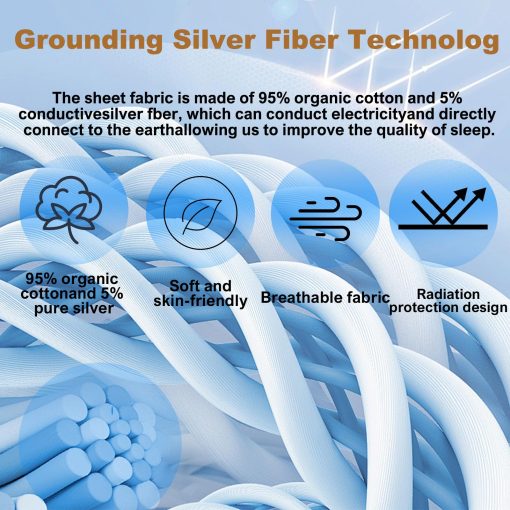 Sabanas de conexion a tierra, Sabanas ajustables de conexion a tierra 90% algodon organico + 10% fibra de plata pura, Utilizadas para mejorar el sueño y aliviar el dolor Sabanas de conexion a tierra para la cama (Blanco, King) - Imagen 3