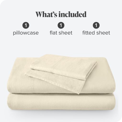Juego de sabanas Twin Extra Largas de Bare Home - Juego de sabanas de cama Twin XL de lujo 100% lino - Bolsillos profundos - Ajuste facil - 3 piezas - Sabanas de cama y fundas de almohada (Twin XL, Natural) - Imagen 7