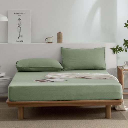 Conjunto de sabanas de lino EVERLY tamano individual, 100% puro lino frances, 3 piezas (1 sabana encimera, 1 sabana ajustable, 1 funda de almohada) Adecuado para personas que duermen calientes, juego de ropa de cama natural de bolsillo profundo color verde saga - individual - Imagen 4