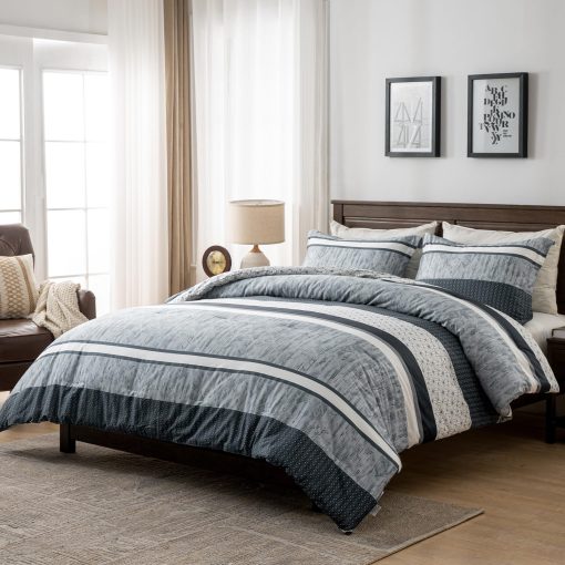 Juego de Colcha King SahSahCasa, Set de Edredon King Gris Azulado, Edredon 100% Algodon, Manta Ligera y Esponjosa de Todas las Estaciones para Cama King, 104" x 90", 3 piezas - Imagen 2