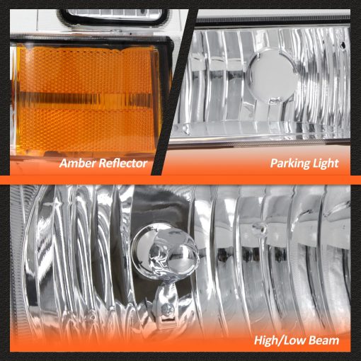 Conjunto de Faros Delanteros Compatible con Ford F250 F350 F450 F550 Super Duty/2000-2004 Ford Excursion con Juego de Esquina Cromado de ambar de Repuesto - Imagen 6