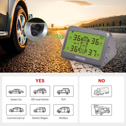 Sistema de monitoreo de presion de neumaticos TPMS, 0-116 Psi, con 6 modos de alarma, intercambio de posicion de neumaticos, valor de presion frontal / trasera ajustable por el usuario, temperatura y humedad, carga solar y magnetica para automoviles de 4 ruedas - Imagen 5