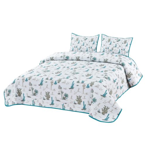 Juego de Colcha Edredon De Leon Collections Con 2 Fundas de Almohada, Tamano Queen, Poliester, Desierto de Saguaro