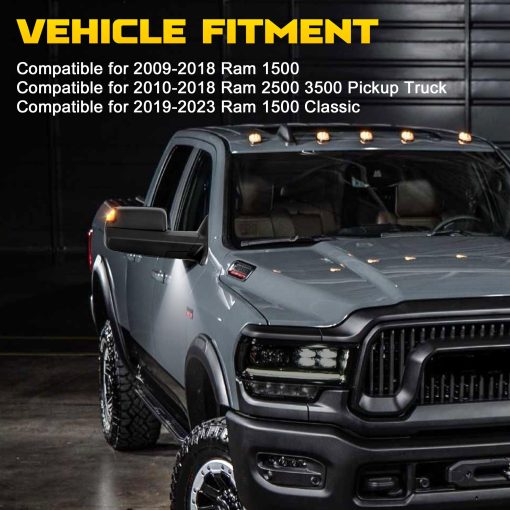 Espejos de Remolque Autenticos con Calefaccion y Potencia Compatible con Dodge Ram 1500 2500 3500 2009-2018 / Ram 1500 Classic 2019-2024 con Luz de Senal LED Sensor de Temperatura (Negro) - Imagen 7