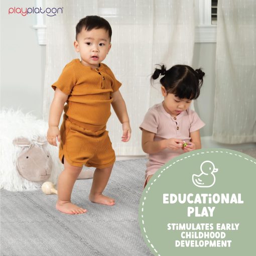 Tapetes de Juego para Ninos Grandes Play Non-Toxic para Pisos, 9 Azulejos de 72 x 72 Pulgadas - Baldosas de Espuma Entrelazadas Extra Gruesas de 24 x 24 Pulgadas con Borde, Tapete Neutro para Ninos Pequenos y Ninos - Imagen 4