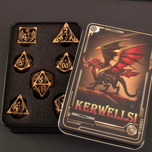 Set de Dados DND de Metal Hueco KERWELLSI, Set de Dados de Dungeons and Dragons con Caja de Regalos, 7 Piezas de Dados D&D, Set de Dados Poliedricos para Juego de Rol RPG, Dados D and D D20 D12 D10 D8 D6 D4 (Oro) - Imagen 6