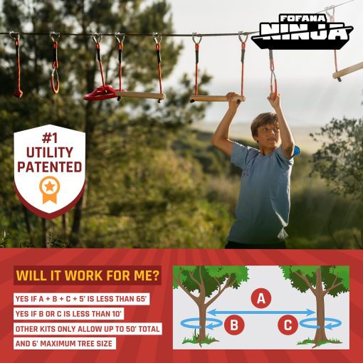 Fofana Ninja Warrior Obstacle Course for Kids - Set de 32 Piezas para Jugar en el Patio, 9 Obstaculos Divertidos, Kit de Slackline de 65 pies con Accesorios - Juguetes para Ninos Ninja, Equipo de Juego Exterior - Imagen 7