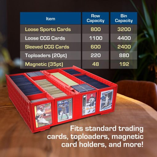 BCW Collectible Card Bin - Paquete de 4 Rojo | Caja de almacenamiento para cartas coleccionables | Capacidad para 3200 cartas | Incluye 4 particiones de almacenamiento de cartas | Almacenamiento de cartas sueltas para Pokemon, MTG y cartas deportivas - Imagen 5