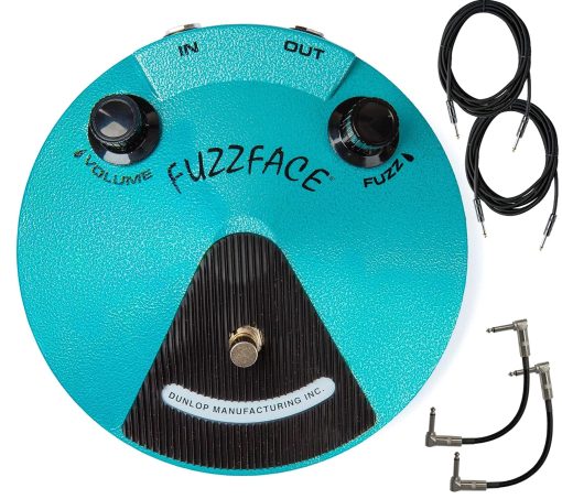Pedal de Distorsion Dunlop JHF1 Fuzz Face - Paquete con 2 Cables Patch y 2 Cables de Instrumento