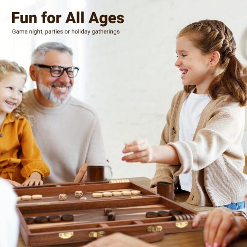 Juego de tablero de backgammon de madera de sapele Ropoda (15 pulgadas) para adultos y ninos - Juego de estrategia de tablero clasico - Juego de backgammon portatil y de viaje con piezas de juego de madera y accesorios - Imagen 3