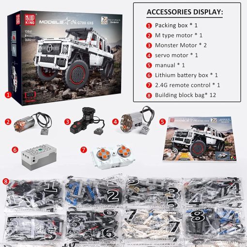 Mould King 13061 Kit de Construccion de Camionetas Todoterreno, Juguete de 6x6 MOC Bloques de Construccion Modelo de Vehiculo Todoterreno con Motor/Control Remoto de APP, Regalo para Ninos de 8+ / Entusiastas Adultos (3686 Piezas) - Imagen 8