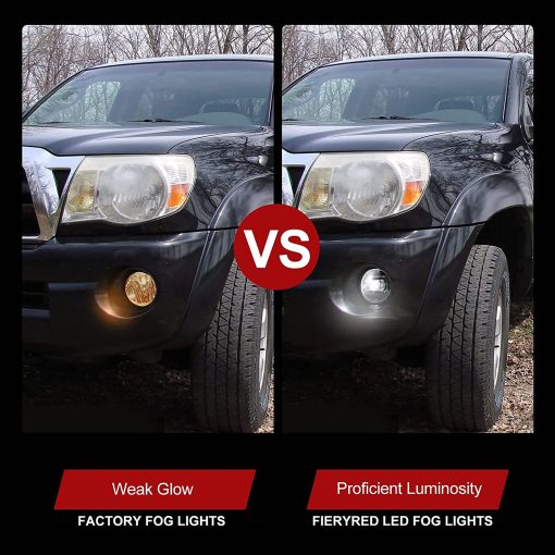 FIERYRED LED Luz Antiniebla Compatible con Tacoma 2005-2011/Solara 2004-2006/Sequoia 2008-2015/Tundra 2007-2013 Lampara de Niebla LED, Reemplazo de Parachoques Delantero Offroad - Negro, 1 Par - Imagen 7