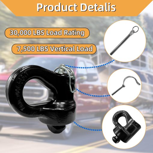 Anclajes de cadena de seguridad Gooseneck del sistema de puck, 30,000 lbs, para Select Silverado, Sierra 2500, 3500 HD, F-250, F-350, F-450, Compatible con Nissan Titan XD, Carbide Black, 2 PCS - Imagen 5