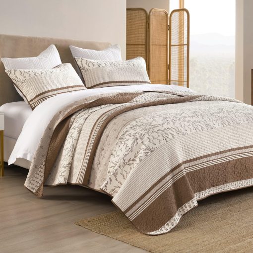 Edredon Queen DDUOXIN de Granja 100% Algodon - Suave Edredon Queen con 2 Fundas de Almohada, Colcha de Otoño Reversible Ligera Juego de Ropa de Cama para Todas las Estaciones, Marron/Topo/Beige Arenoso, Queen - Imagen 6