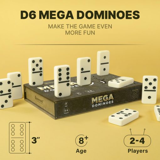 Conjunto de Mega Domino tamano Grande de 3" para Adultos y Ninos - Juegos de Mesa Clasicos de Domino Doble 6 - Set de Domino Doble Seis con 28 Fichas y Estuche de Regalo, Juegos de Mesa (MEGA) - Imagen 2