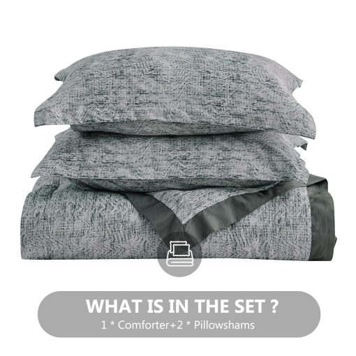 Juego de Edredon de Algodon DUOHONG Tamaño King, Suave y Esponjoso Juego de Ropa de Cama de Lujo, Edredon Transpirable Similar a una Nube y Acolchado para Cama King, Todas las Estaciones, 3 Piezas, Alternativa de Plumas, Gris - Imagen 6