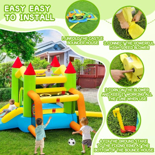 Casa Inflable con Tobogan FBSPORT para Ninos, Castillo Saltarin con Parque de Pelotas, area de Salto y Futbol, Lanzamiento de Sacos de Arena, Disparo de Pelotas, Aro de Baloncesto para Uso Interior y Exterior - Imagen 8