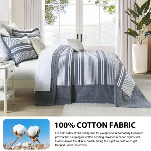 Colcha Moderna King Size DDUOXIN 120" W x120 L - 100% Algodon Textura de Gofre Colcha Extra Grande con 2 Fundas de Almohada, Juego de Ropa de Cama Reversible Ligero de 3 Piezas, Folkstone/Blanco - Imagen 3