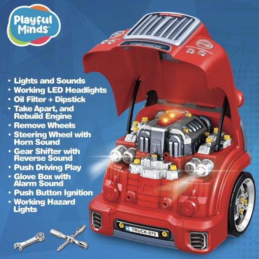 Juguete Motor de Camion Grande Interactivo de Mentes Juguetonas para Niños - Kit Completo de Reparacion Mecanica con Partes Removibles, Luces, Sonidos, Herramientas, Constructor de Motor para Niños - Imagen 5