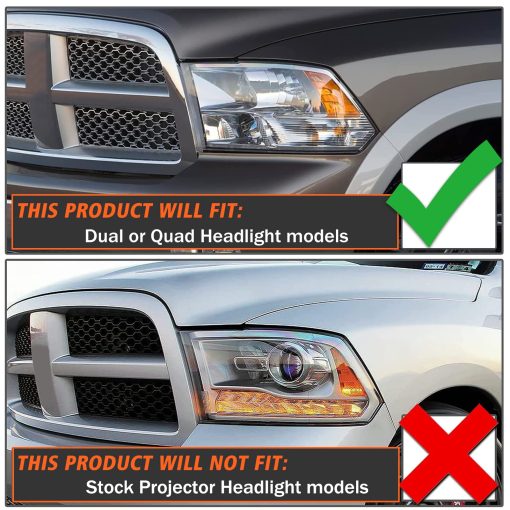 Faros delanteros AXLAHA 2009-2018 para Dodge Ram 1500, 2500/3500 2010-2018 Estilo cuadruple y dual, Carcasa cromada Reflector ambar Sustitucion de lado del conductor y del pasajero - Imagen 6