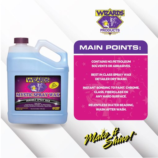Wizards Mystic Spray Wax - Suministros rapidos para el detallado de autos - Cera de coche hidrofobica de polimero nano - Cera no tradicional para kit de cera de coche - Con fragancia agradable - 1 galon - Imagen 4