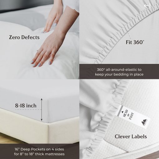 Juego de sabanas de algodon egipcio Mayfair Linen tamano completo - 1000 hilos 4 piezas, bolsillo profundo, sabana ajustable tamano completo, juego de sabanas de hotel de lujo de saten suave, se adapta a colchon de hasta 18" - Plata - Imagen 6