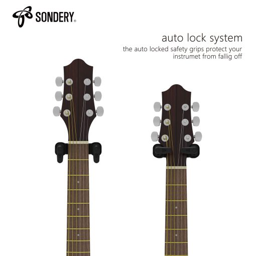 Colgador de Guitarra de Pared Sondery, Con Bloqueo Automatico y Gancho Ajustable para Guitarra Acustica y Electrica, Ukulele, Bajo, Banjo y Mandolina, NO para Acabado de Nitro - Imagen 4