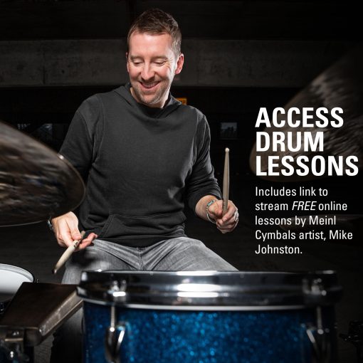 Set de Platillos Meinl Cymbals HCS para Bateria con 13" Hihats, 14" Crash, Mas 10" Splash Gratis, Baquetas, Lecciones - Hechos en Alemania - Laton Duradero, Garantia de 2 Anos, Acabado Tradicional (HCS1314) - Imagen 4