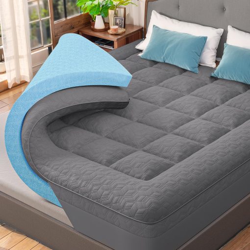 Topper de Colchon de 3 Pulgadas Tamano Queen, Topper de Colchon de Doble Capa Tipo Almohada, Almohadilla de Enfriamiento de 1 Pulgada y Topper de Colchon de Espuma Viscoelastica de Gel de 2 Pulgadas para Dolor de Espalda, Soporte de Confort