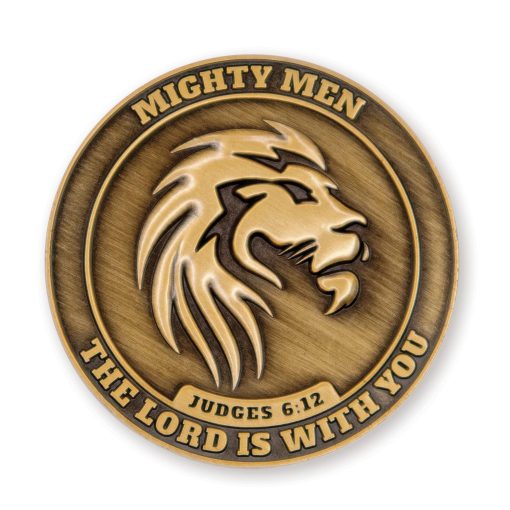 Moneda del Desafio del Leon Fuerte y Valiente, Paquete a Granel de 10 Hombres Poderosos de Dios Tokens de Discipulado de Bolsillo para Estudio Biblico, Moneda de Preocupacion de Versiculo Biblico para Oracion, Monedas Cristianas EDC para Veteranos Militares - Imagen 2