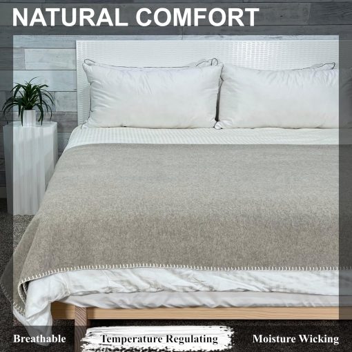 Manta de Lana 100% Virgen EKTOS, 90" x 108", Regulacion de Temperatura, Perfecta para Cama (Gris Claro, Tamaño King) - Imagen 4