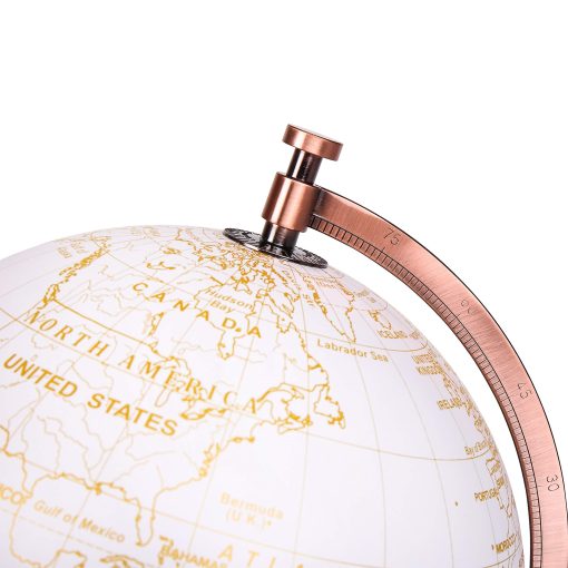 Globo Terraqueo Dorado y Blanco de 8" - Libro de Visitas de Boda - Arco de Metal Bronce y Base, Recubierto en Color Dorado en Globo Blanco - Imagen 3
