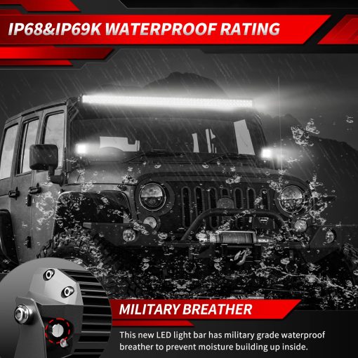 Barra de luces LED de 40 pulgadas, 4WDKING Diseno sin tornillos Doble Fila Barra de luces todoterreno, Resistente al agua IP69K, Luz de trabajo de combo punto y aluvial para Ford F150 Tacoma Jeep Wrangler - Imagen 3