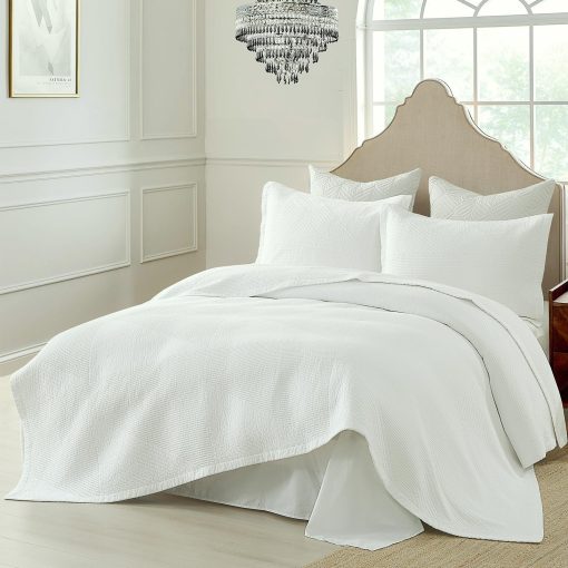 Juego de colchas FineStichery Queen Size, 100% algodon blanco solido colcha, edredon acolchado juego de cama, ropa de cama ligera suave con fundas de almohada para todas las temporadas, 3pcs - Imagen 3