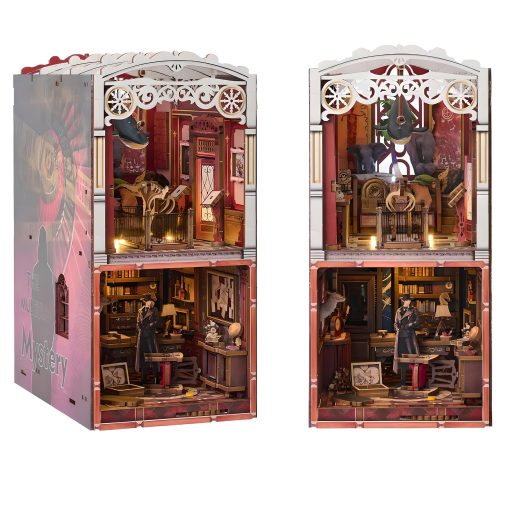 Kit de miniatura DIY Museo Misterioso con luces LED, Rompecabezas de madera 3D Libreria de Casa de Munecas Miniatura para estanteria, ideal para manualidades y decoracion del hogar, Perfectos kits de miniaturas para adultos