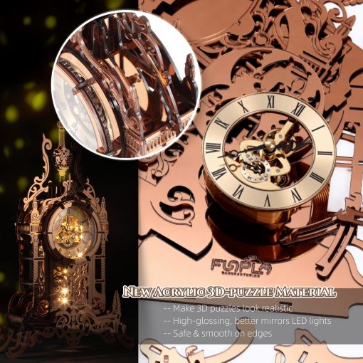 Modelo de Reloj de Puzzle 3D LED FUNPOLA, Modelo de Construccion de Torre de Reloj de Puzzle 3D de Acrilico con LED de Escritorio Adorno de Reloj Elegante para Adolescentes/Adultos (LED-TC03 Acrilico) - Imagen 4