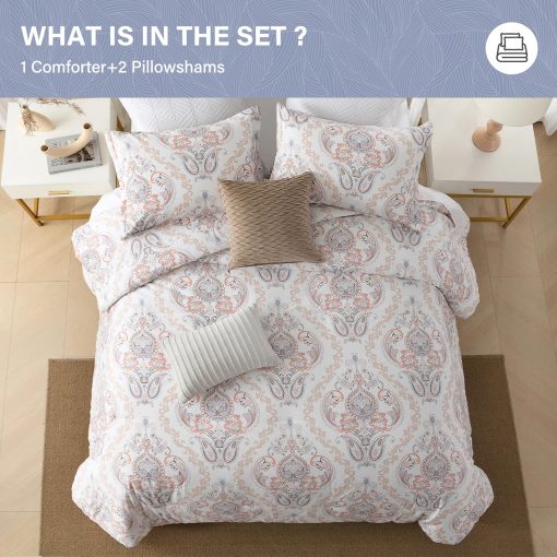 Juego de edredon King Size SahSahCasa, Juego de cama de edredon King, Diseno Paisley Floral Damasco Edredon, Juego de cama de lujo mullido acolchado para todas las estaciones, Edredones y Alternativa de plumon, 3 piezas - Imagen 8