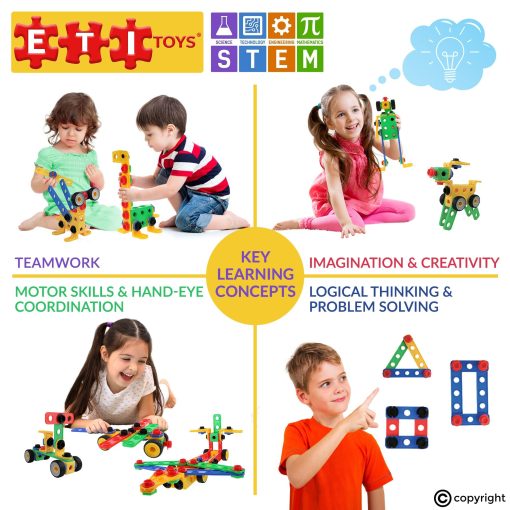 ETI Toys STEM Learning Juego de Bloques de Construccion Educativos Originales para Ninos y Ninas de 3, 4 y 5+ Anos | Juguetes de Construccion Divertidos para Kit de Juguetes para Ninos, Regalo de Juguetes STEM (172 PCS) - Imagen 2