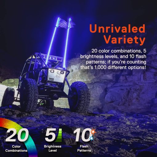 True Mods 3ft Spiral RGB LED Whip Light for UTV ATV [Control Remoto RF] [Bandera de EEUU] Antena Palo de LED Impermeable para RZR Can-Am Polaris SxS 4x4 Cuatrimoto Buggy 4 Ruedas Accesorios - Imagen 3