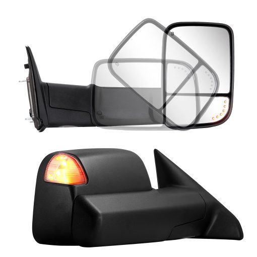 Espejos de remolque Sanooer compatible con Dodge Ram 1500 2009-2018, Dodge Ram 2500 3500 2010-2018 con Vidrio Electrico Calefactado Luz de Senal de Giro Espejo Retrovisor Puddle Lamp Temp Sensor Filpup Par Set